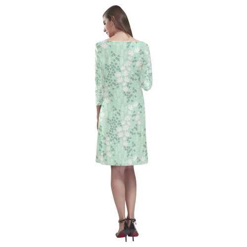 Mint Floral Pattern Rhea Loose Round Neck Dress(Model D22)
