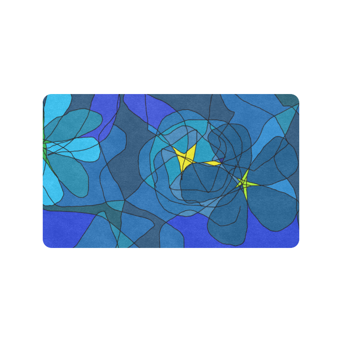 Abstract Blue Floral Design 2020 Doormat 30"x18" (Black Base)