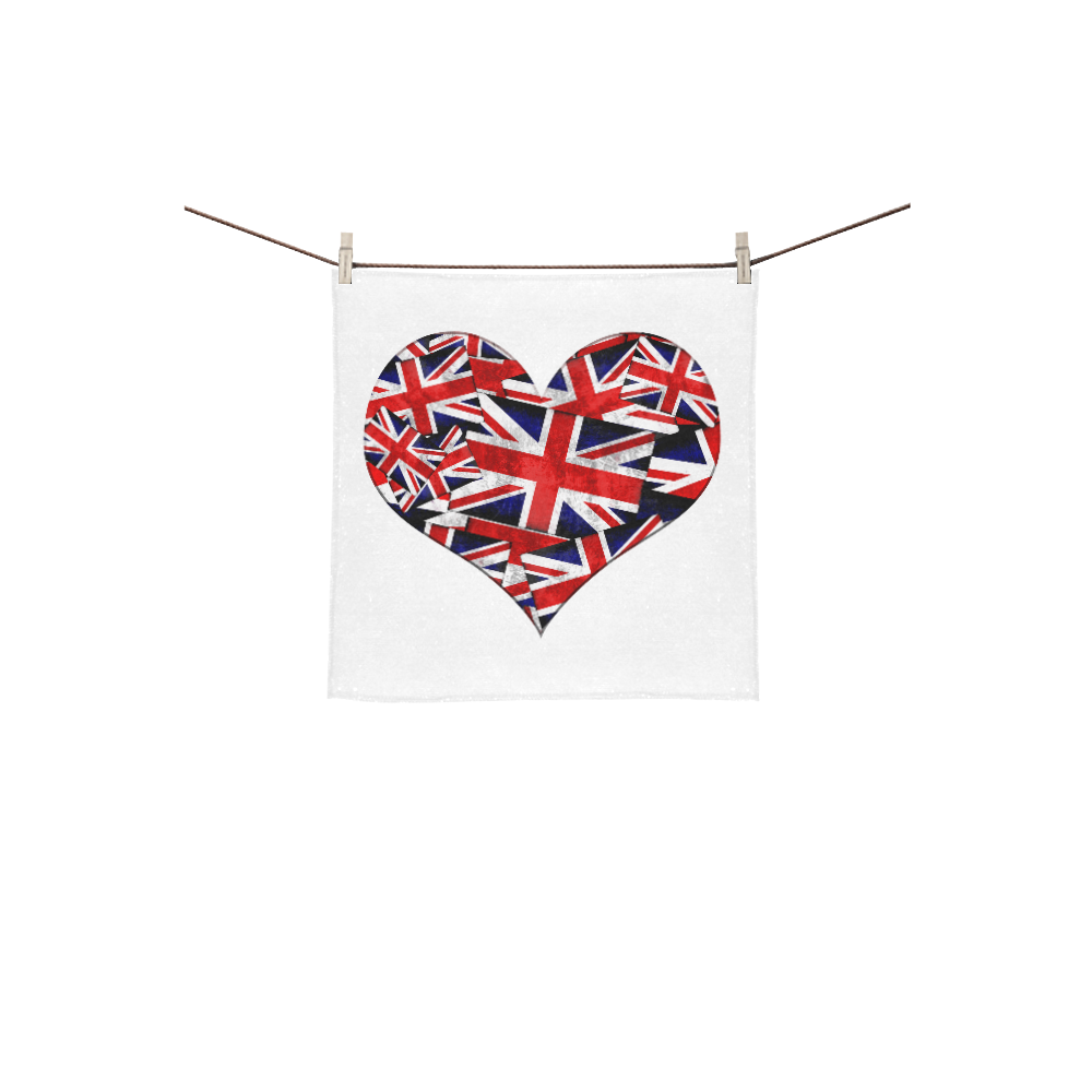 Union Jack British UK Flag Heart Square Towel 13“x13”