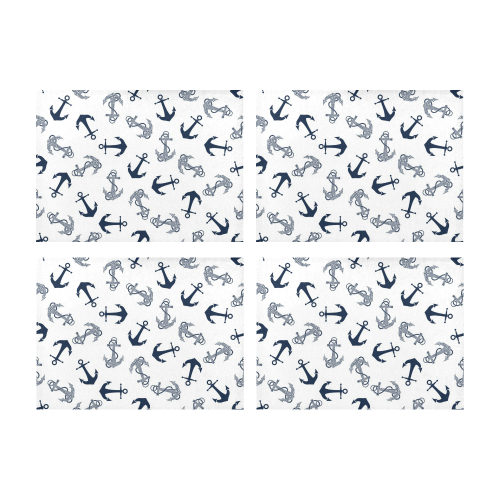 Navy on White Anchor Pattern Placemat 14’’ x 19’’ (Set of 4)