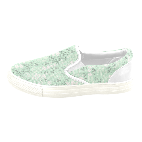 Mint Floral Pattern Women's Unusual Slip-on Canvas Shoes (Model 019)