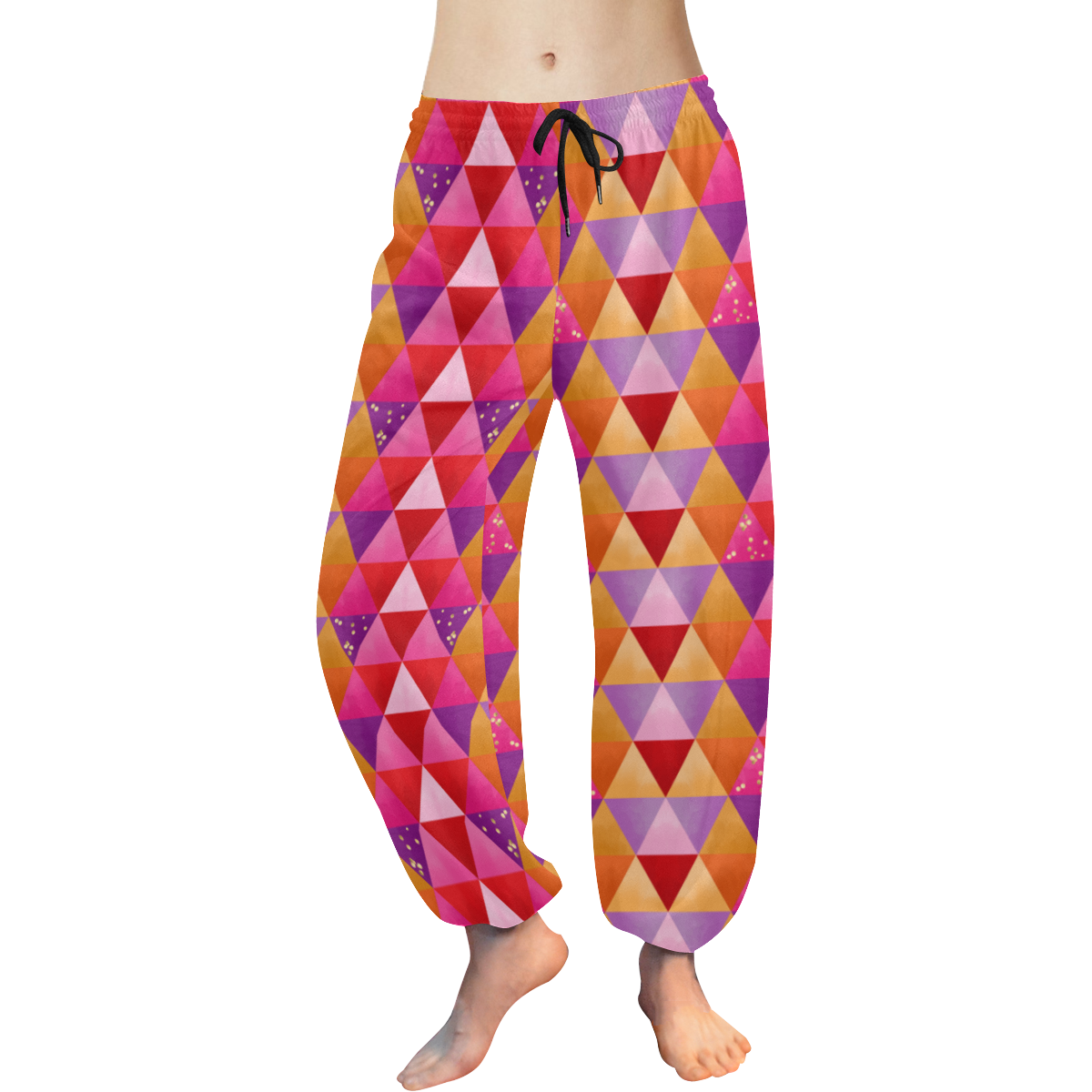 Triangle Pattern - Red Purple Pink Orange Yellow Women's All Over Print Harem Pants (Model L18)