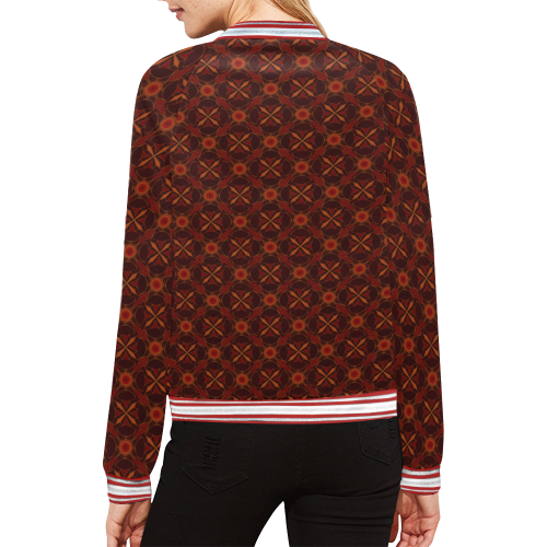 Brown Geometric Pattern All Over Print Bomber Jacket for Women (Model H21)
