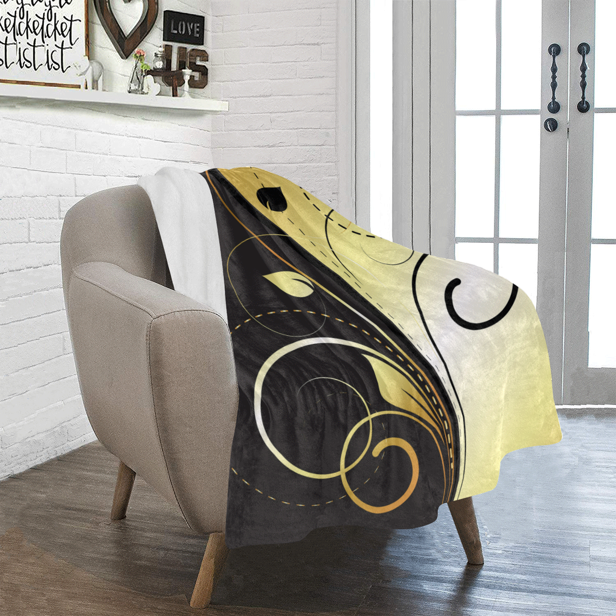 Flourish Swirls Golden Ultra-Soft Micro Fleece Blanket 30''x40''