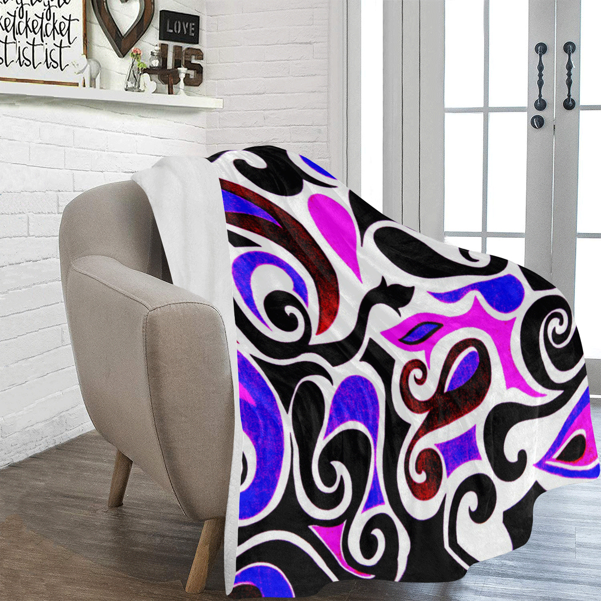 retro swirl abstract watercolor Ultra-Soft Micro Fleece Blanket 60"x80"