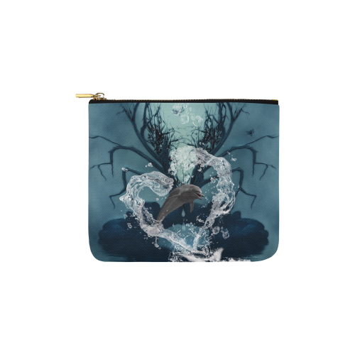 Dolphin jumping by a heart Carry-All Pouch 6''x5''