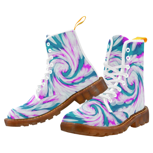 Turquoise Pink Tie Dye Swirl Abstract Martin Boots For Men Model 1203H