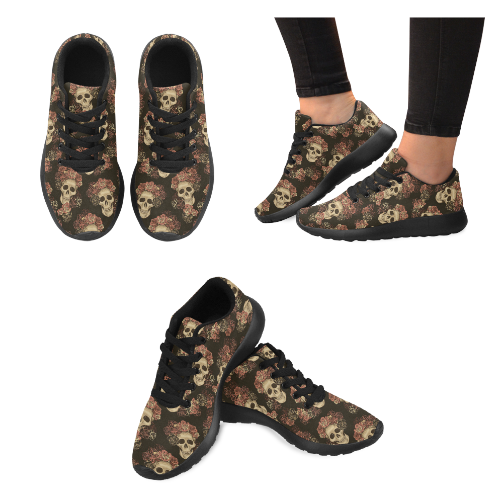 Skull and Rose Pattern Women's Running Shoes/Large Size (Model 020)