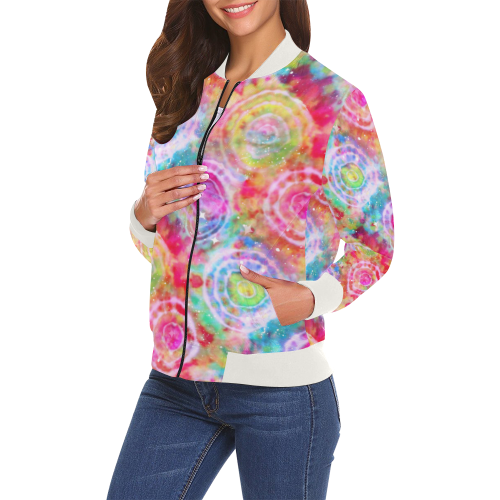 Rainbow Tie Dye Cosmos All Over Print Bomber Jacket for Women (Model H19)