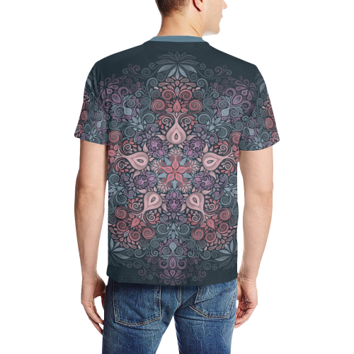 Baroque Garden Watercolor Mandala, pastels Men's All Over Print T-Shirt (Solid Color Neck) (Model T63)