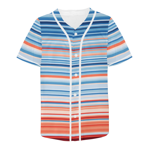 blue and coral stripe 2 All Over Print Baseball Jersey for Men (Model T50)