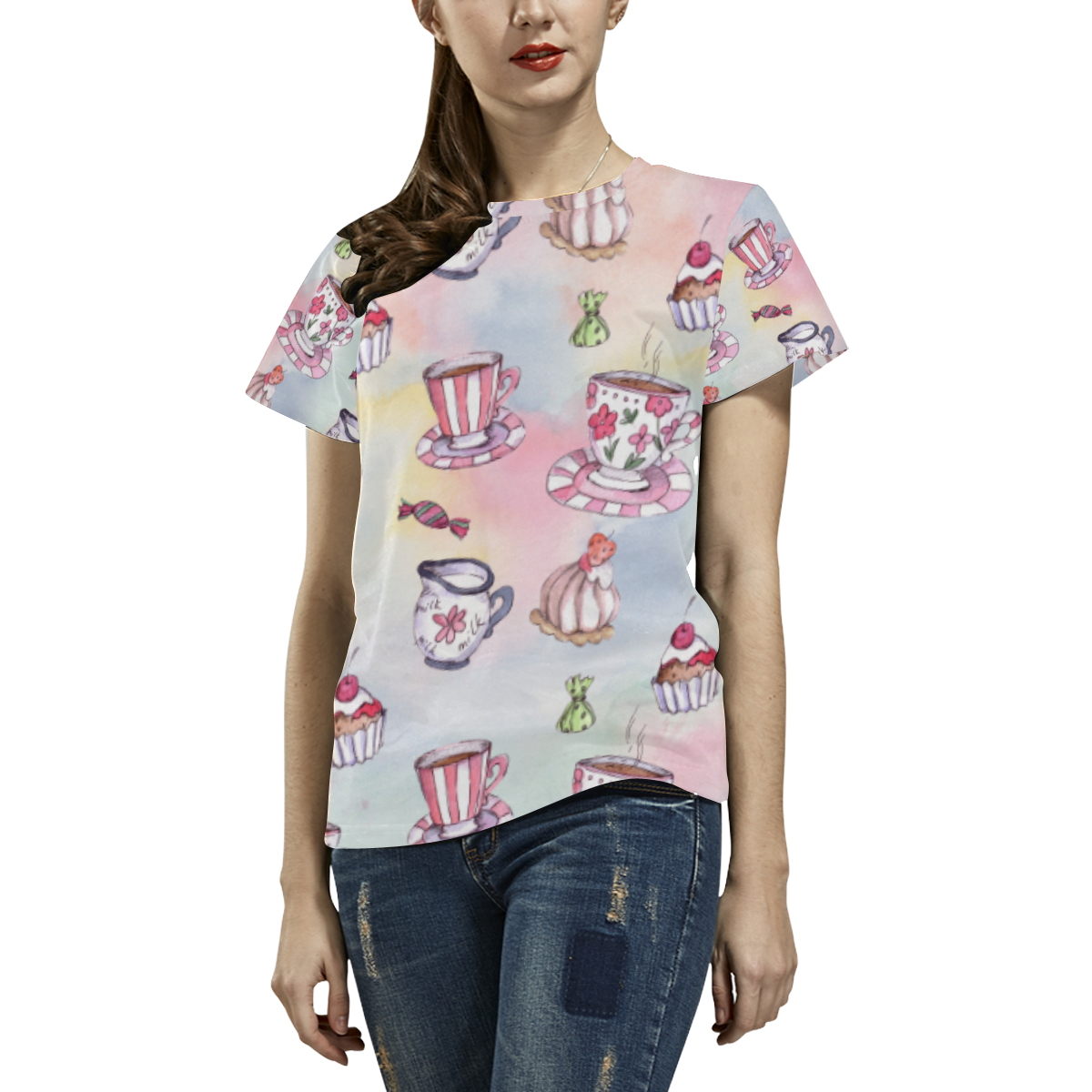 Coffee and sweeets All Over Print T-Shirt for Women (USA Size) (Model T40)