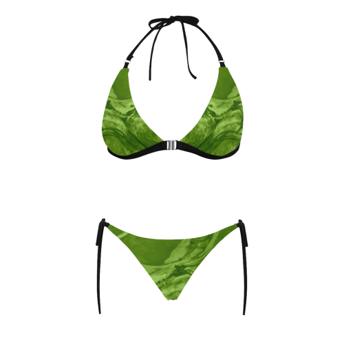 Green Swirl Paint. Buckle Front Halter Bikini Swimsuit (Model S08)