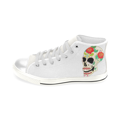 Flower Sugar Skull White Men’s Classic High Top Canvas Shoes (Model 017)