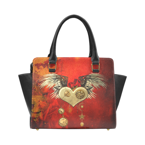Steampunk heart, clocks and gears Rivet Shoulder Handbag (Model 1645)