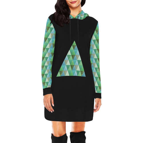 Triangle Pattern - Green Teal Khaki Moss All Over Print Hoodie Mini Dress (Model H27)