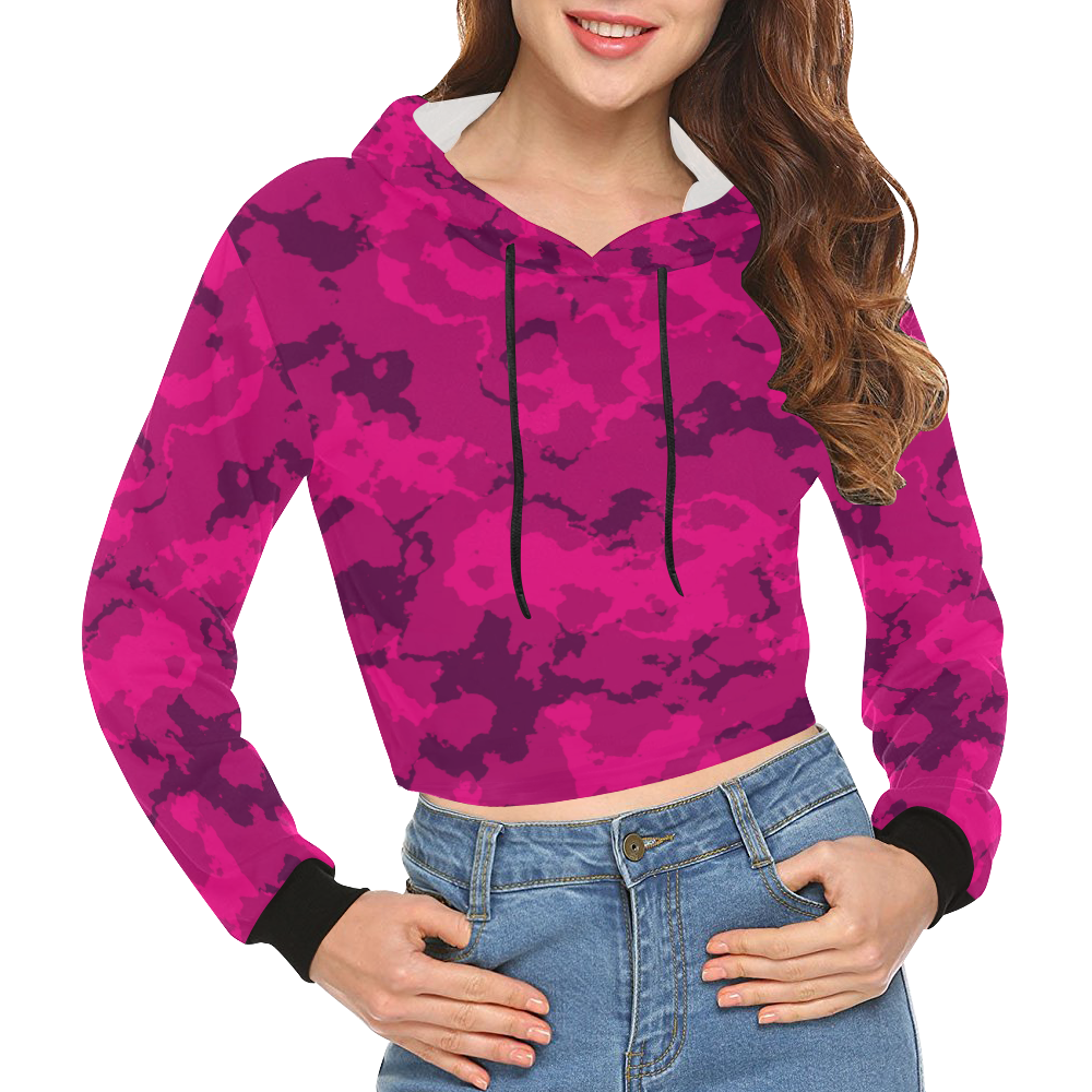 pink Camouflage All Over Print Crop Hoodie for Women (Model H22)