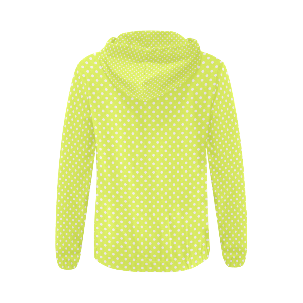 Yellow polka dots All Over Print Full Zip Hoodie for Women (Model H14)