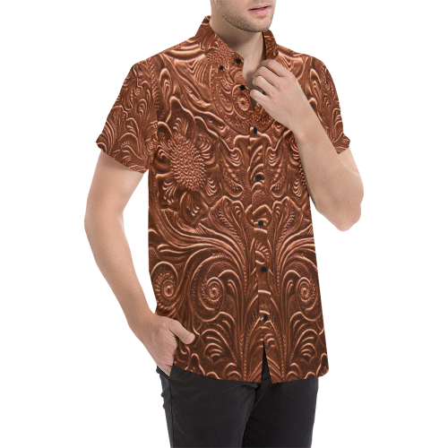 Embossed Copper Flowers Men's All Over Print Short Sleeve Shirt (Model T53)