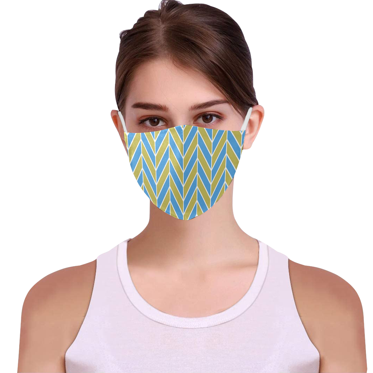 Blue White Gold Herringbone 3D Mouth Mask with Drawstring (60 Filters Included) (Model M04) (Non-medical Products)