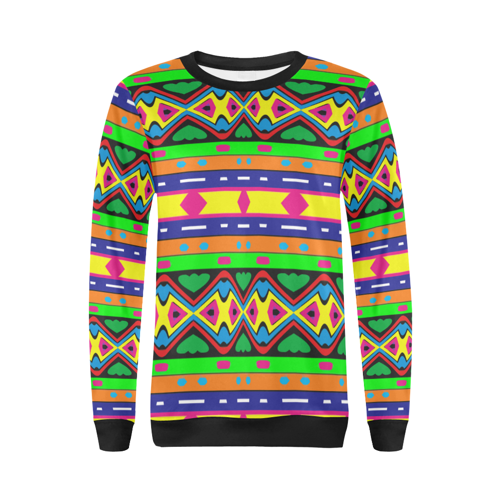 Distorted colorful shapes and stripes All Over Print Crewneck Sweatshirt for Women (Model H18)