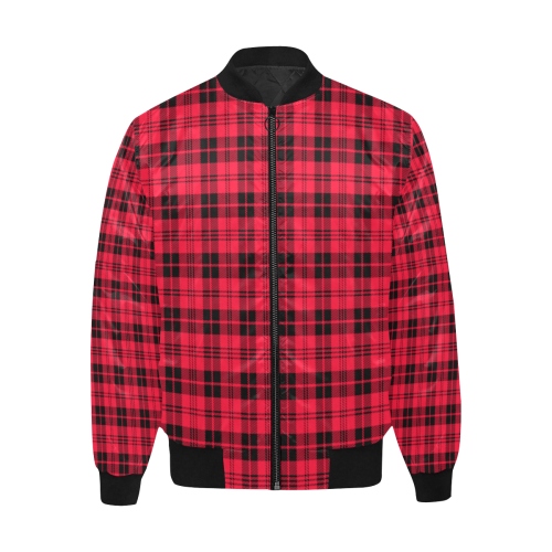 Red checks All Over Print Quilted Bomber Jacket for Men (Model H33)