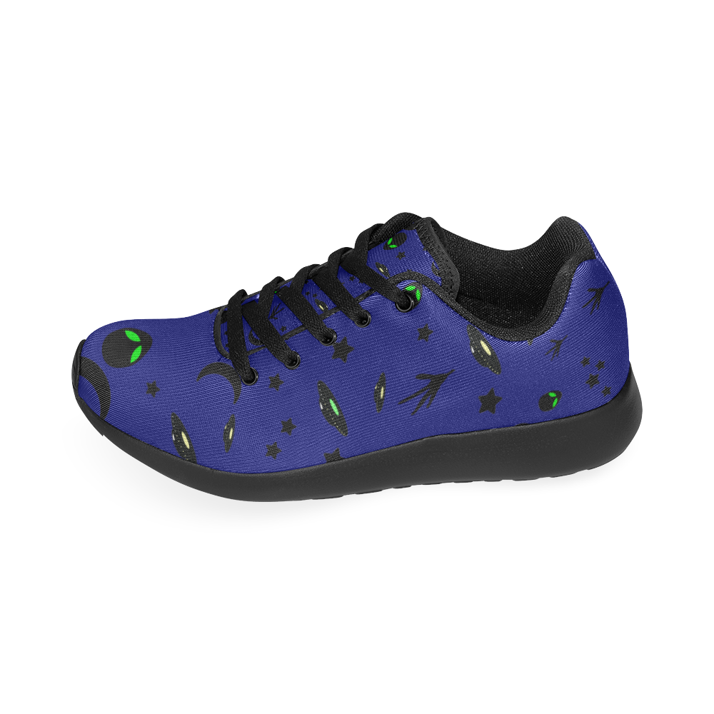 Alien Flying Saucers Stars Pattern (Black Laces) Kid's Running Shoes (Model 020)