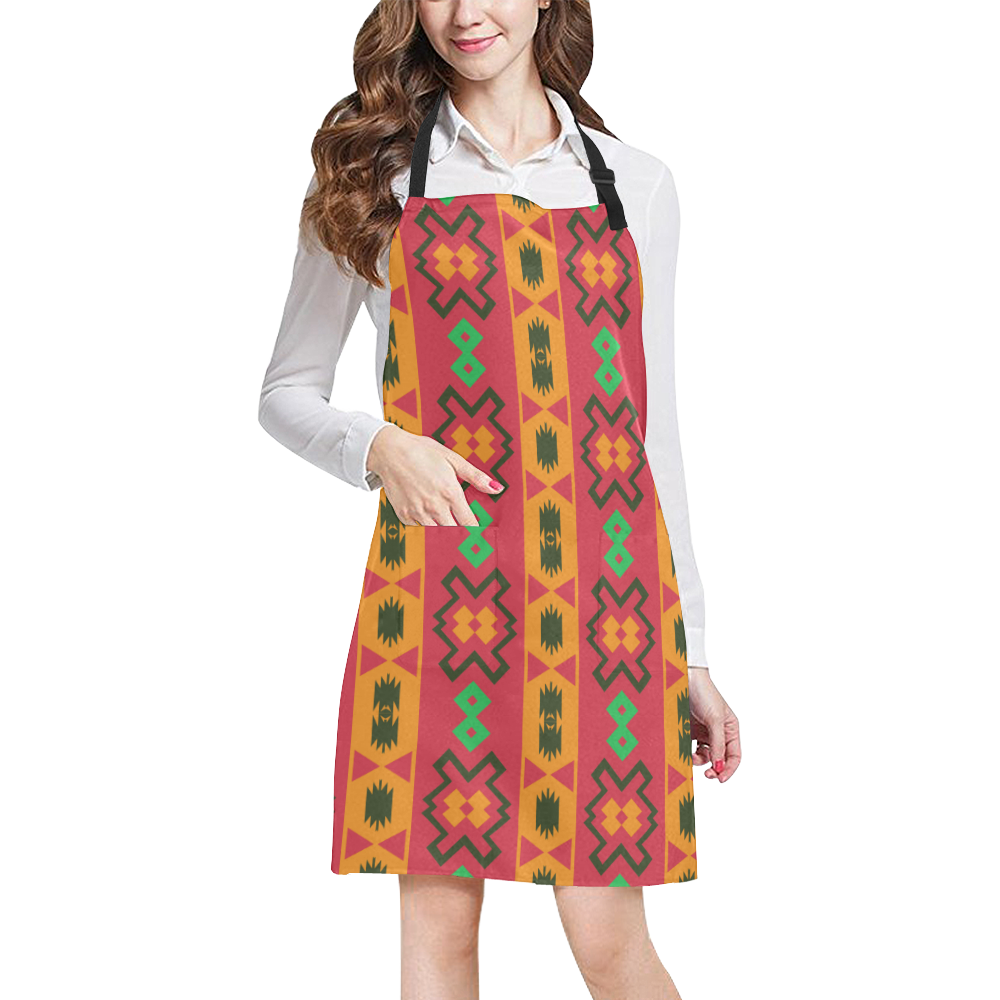 Tribal shapes in retro colors (2) All Over Print Apron