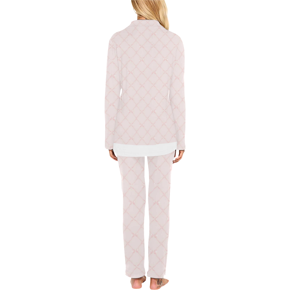 pinkbowtrellislongpjs Women's Long Pajama Set