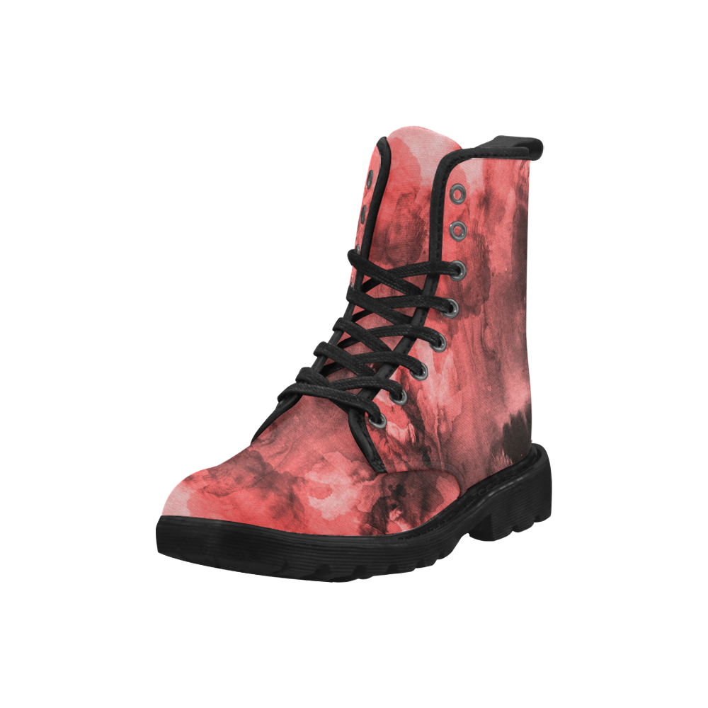 Red and Black Watercolour Martin Boots for Men (Black) (Model 1203H)
