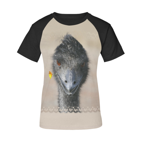 Happy Emu with Flower, photo Women's Raglan T-Shirt/Front Printing (Model T62)
