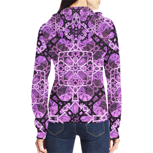 Pink/Black Fractal Pattern All Over Print Full Zip Hoodie for Women (Model H14)