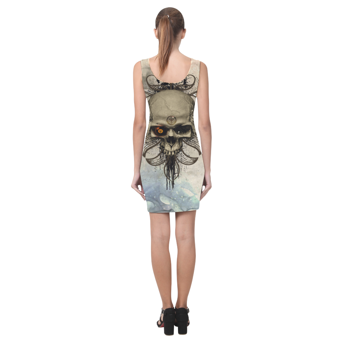 Creepy skull, vintage background Medea Vest Dress (Model D06)
