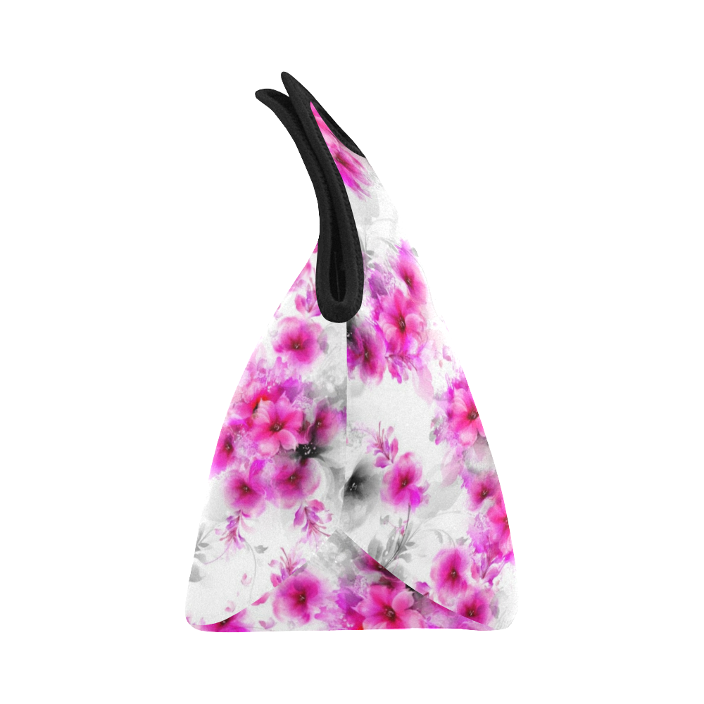 Pink and Gray Flowers Neoprene Lunch Bag/Small (Model 1669)