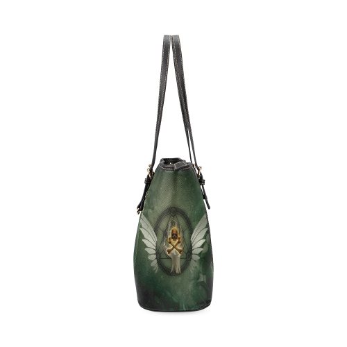 Skull in a hand Leather Tote Bag/Large (Model 1640)