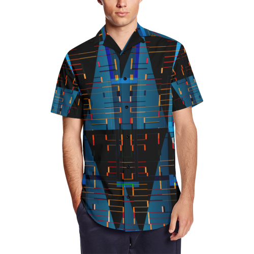 Modern Geometric Abstract Men's Short Sleeve Shirt with Lapel Collar (Model T54)