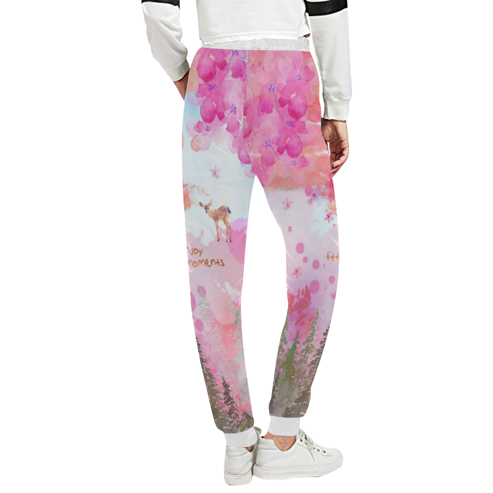 Little Deer in the Magic Pink Forest Unisex All Over Print Sweatpants (Model L11)