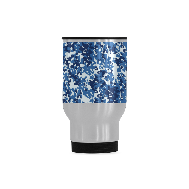 Digital Blue Camouflage Travel Mug (Silver) (14 Oz)