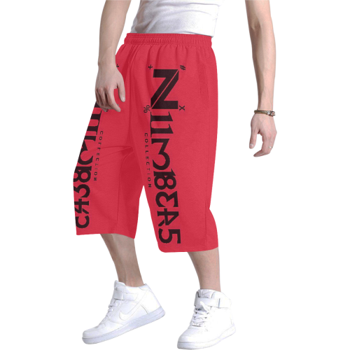 NUMBERS Collection Red Men's All Over Print Baggy Shorts (Model L37)