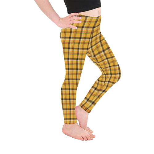 Yellow Tartan (Plaid) Kid's Ankle Length Leggings (Model L06)