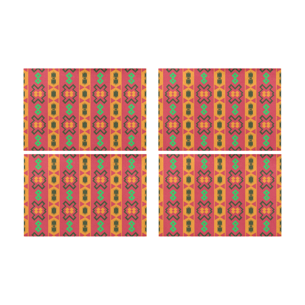 Tribal shapes in retro colors (2) Placemat 12’’ x 18’’ (Four Pieces)