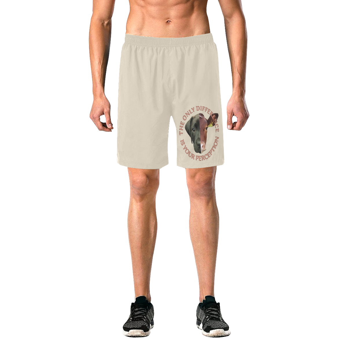 Vegan Cow and Dog Design with Slogan Men's All Over Print Elastic Beach Shorts (Model L20)