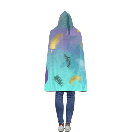 Dancing Feathers - Turquoise and Purple Flannel Hooded Blanket 40''x50''