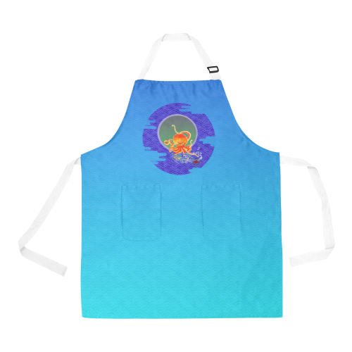 The Lowest of Low Japanese Angry Octopus Blue Waves All Over Print Apron