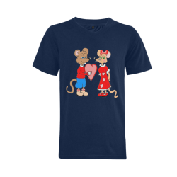 Love Mice Blue Men's V-Neck T-shirt  Big Size(USA Size) (Model T10)