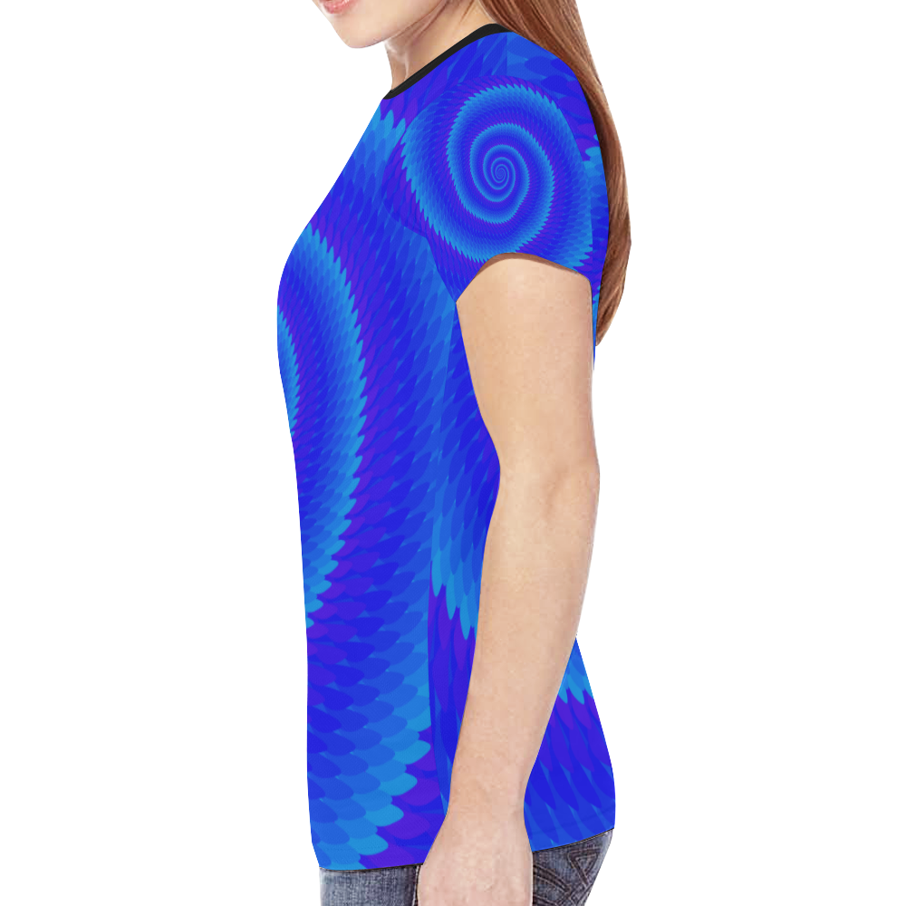 Royal blue spiral wave New All Over Print T-shirt for Women (Model T45)