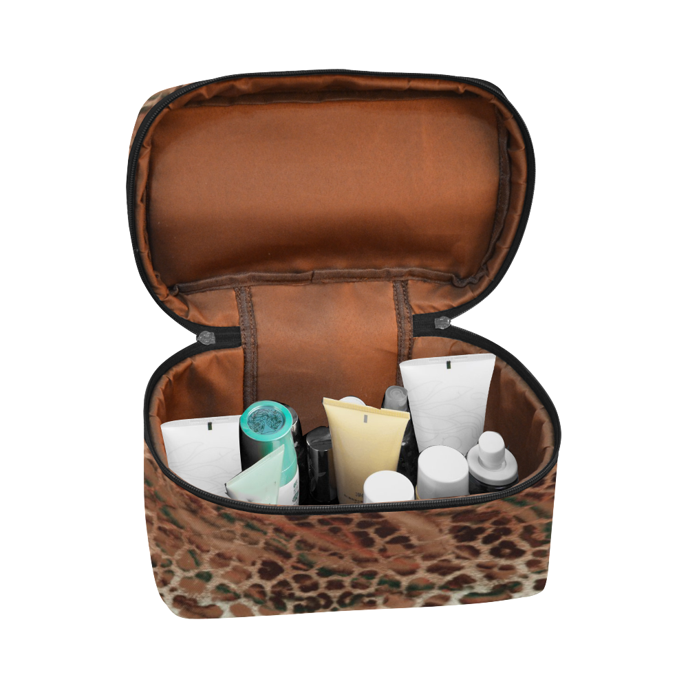 leopard  brown Cosmetic Bag/Large (Model 1658)
