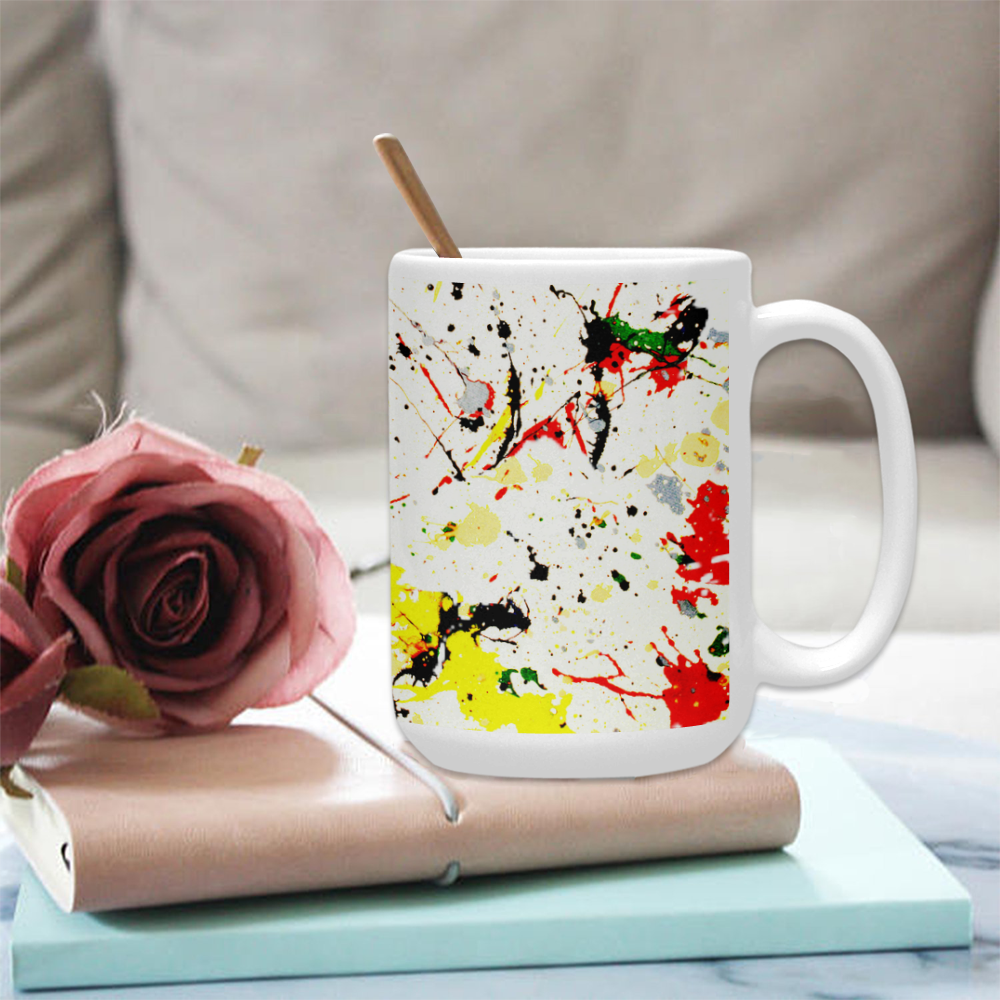 Yellow & Black Paint Splatter Custom Ceramic Mug (15OZ)