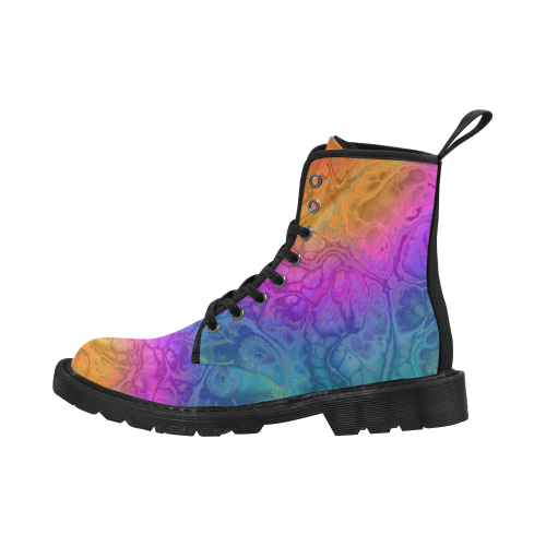Fractal Batik ART - Hippie Rainbow Colors 1 Martin Boots for Men (Black) (Model 1203H)