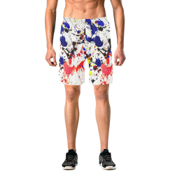 Blue & Red Paint Splatter Men's All Over Print Elastic Beach Shorts (Model L20)